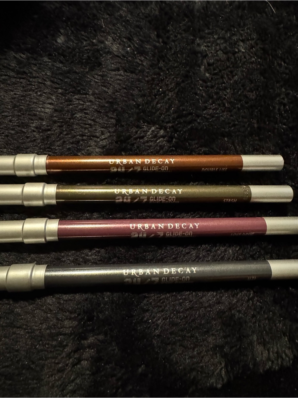 4 Urban Decay Glide-On Eye Pencils - Double Life, Stash, Love Drug & Uzi